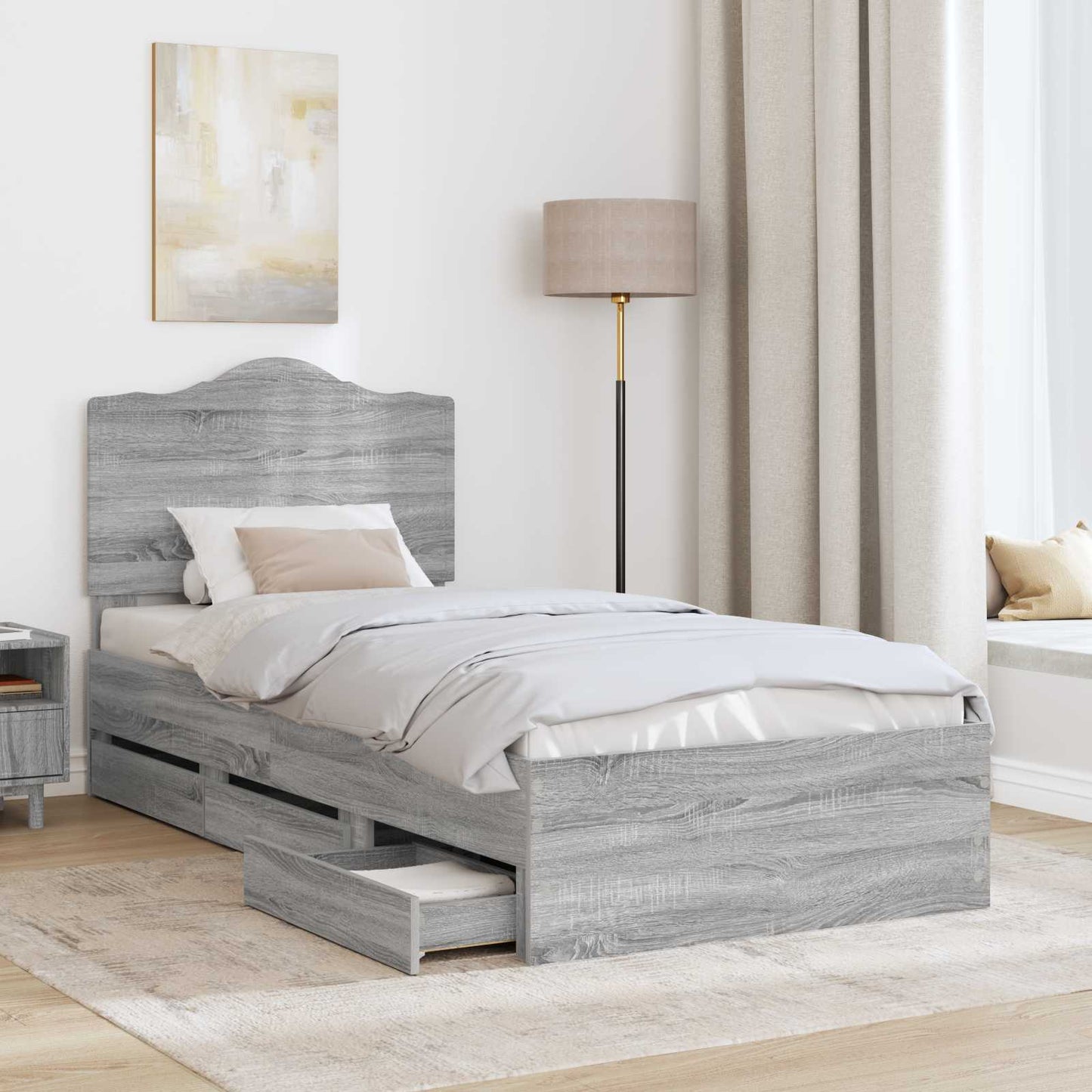 Bed Frame with Drawer Grey Sonoma 90 x 200 cm Engineer Wood