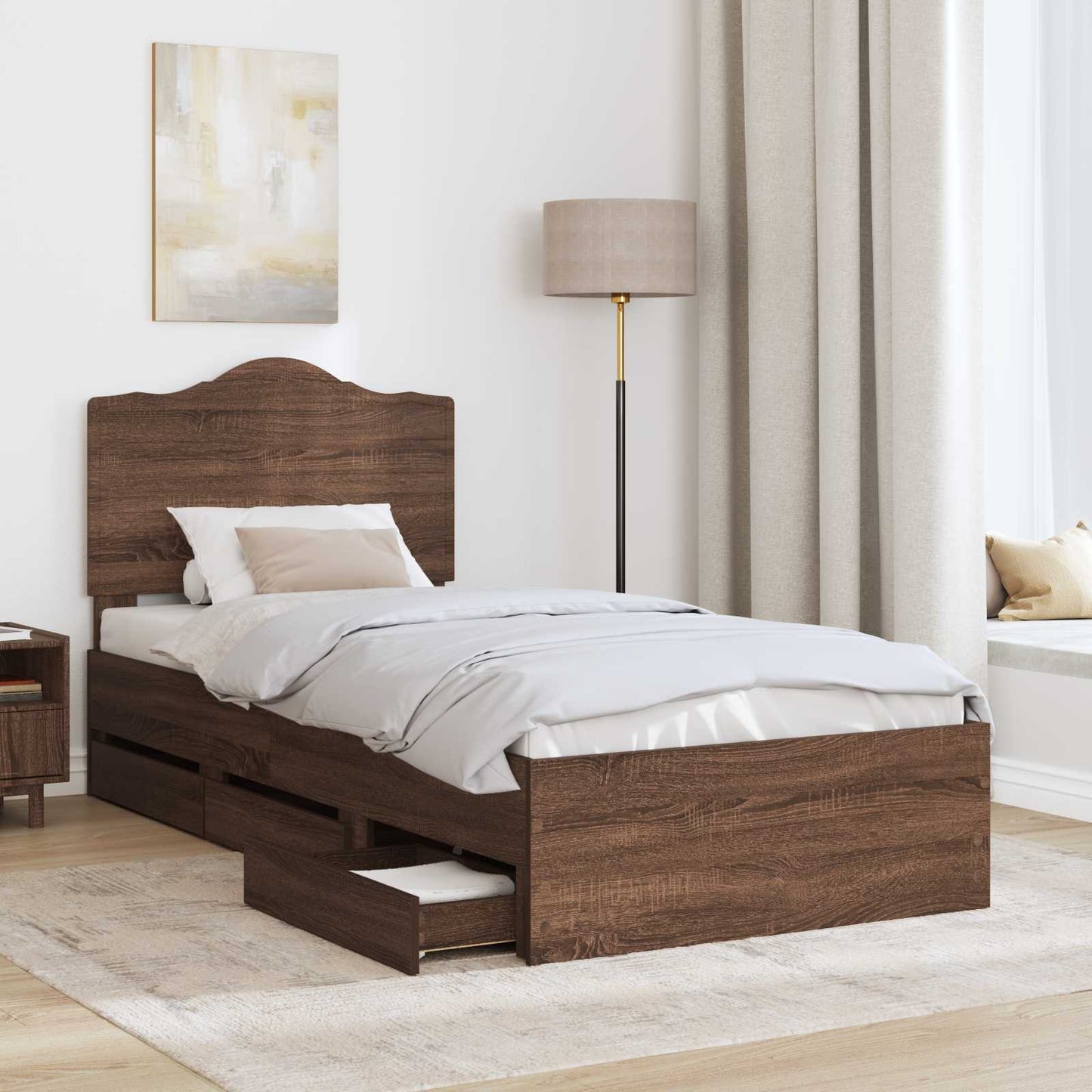 Bed Frame with Drawer Brown Oak 90 x 200 cm Engineer Wood