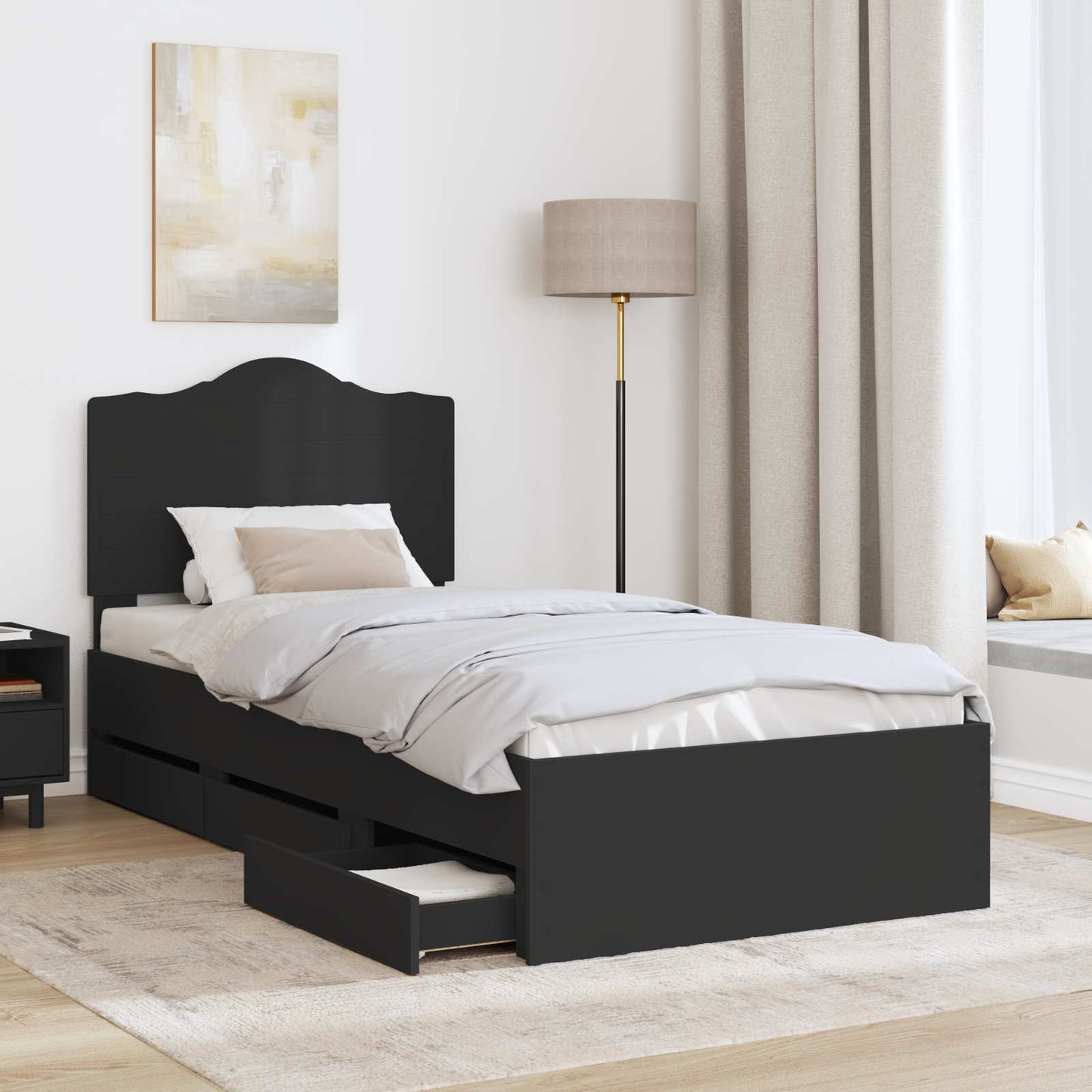 Bed Frame with Drawer Black 90 x 190 cm Engineer Wood