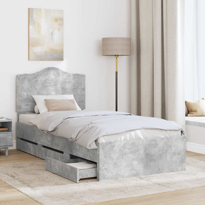 Bed Frame with Drawer Concrete Grey 90 x 190 cm Engineer Wood