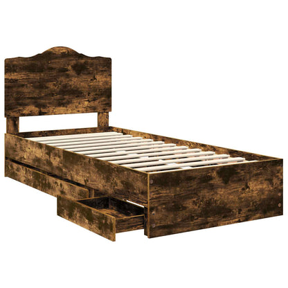 Bed Frame with Drawer Smoked Oak 90 x 190 cm Engineer Wood