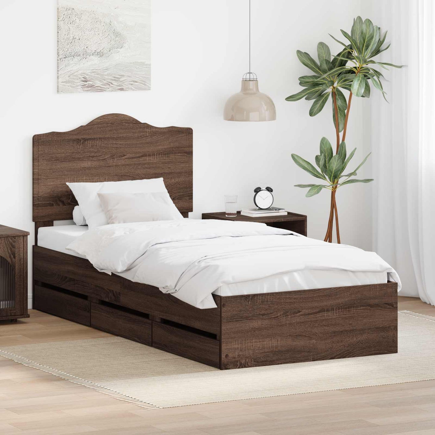 Bed Frame with Drawer Brown Oak 90 x 190 cm Engineer Wood