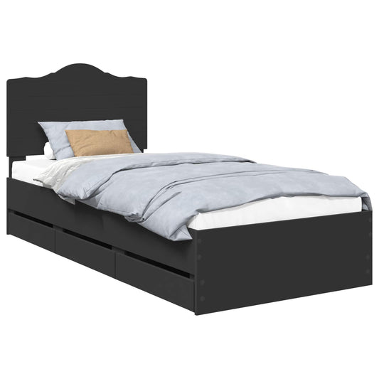 Bed Frame with Drawer Black 75 x 190 cm Engineer Wood