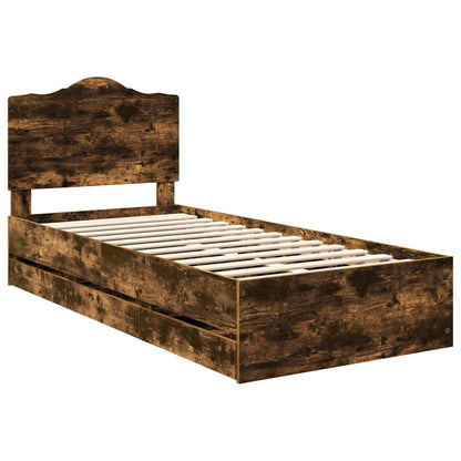 Bed Frame with Drawer Smoked Oak 75 x 190 cm Engineer Wood