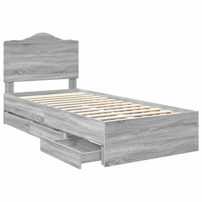 Bed Frame with Drawer Grey Sonoma 75 x 190 cm Engineer Wood