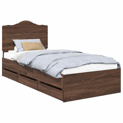 Bed Frame with Drawer Brown Oak 75 x 190 cm Engineer Wood