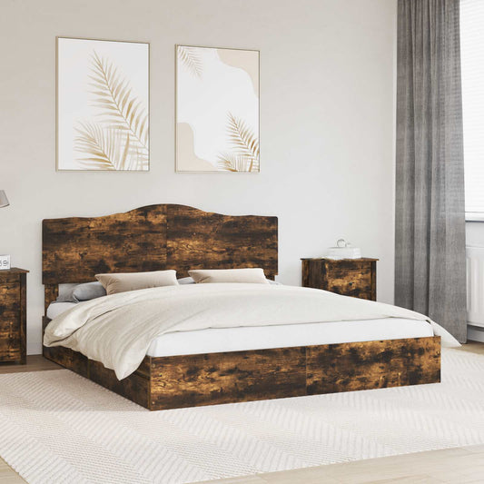 Storage Bed with Drawer Smoked Oak 180 x 200 cm Engineered Wood