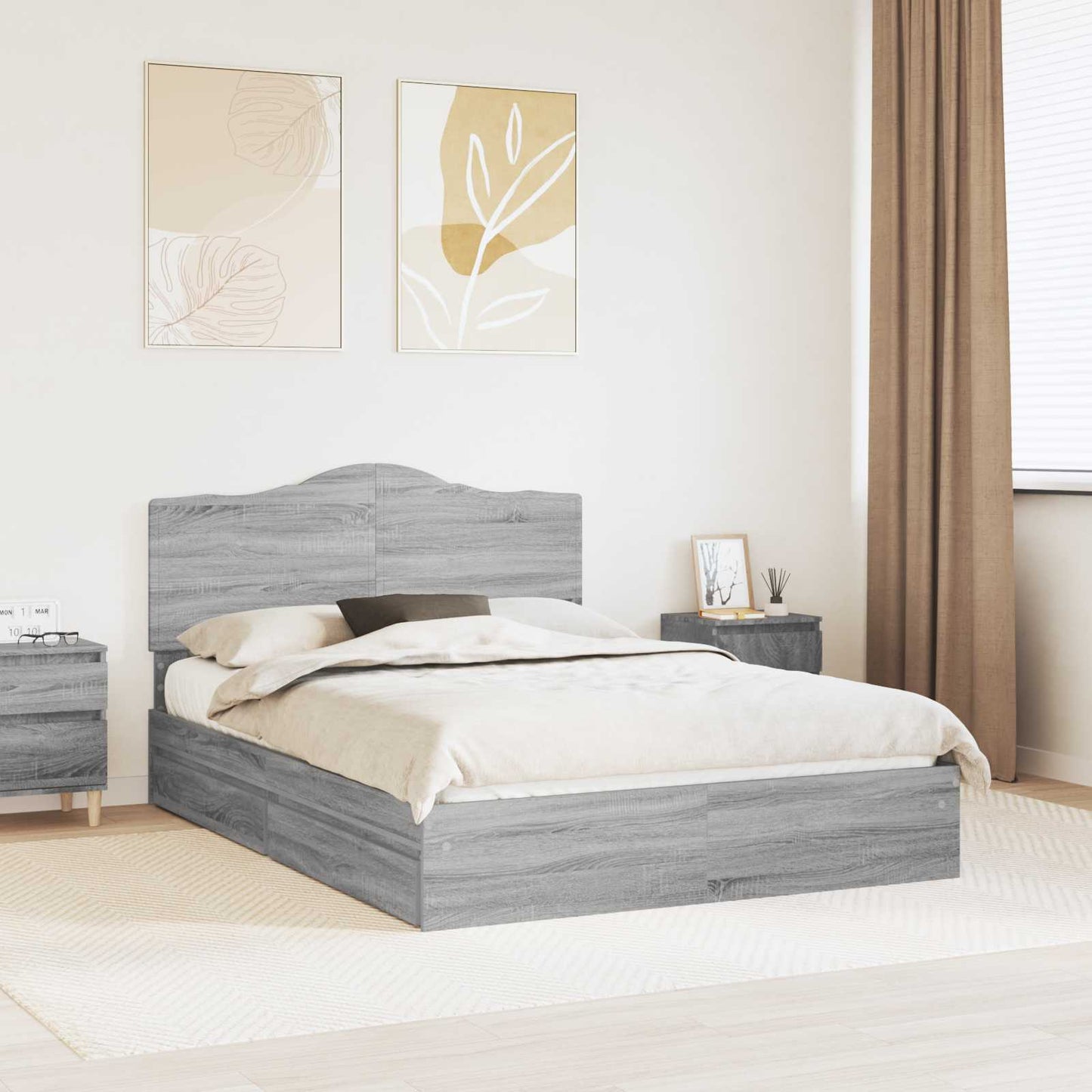Storage Bed Grey Sonoma 150 x 200 cm Engineered Wood