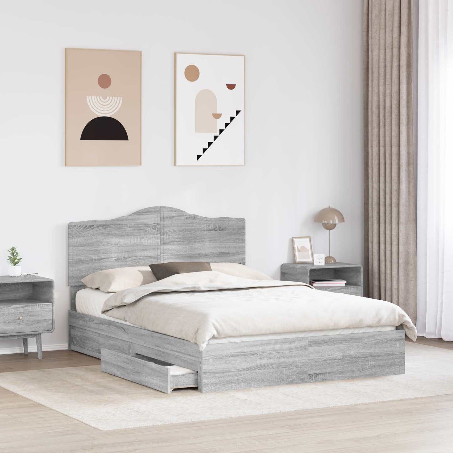Storage Bed Grey Sonoma 140 x 200 cm Engineered Wood