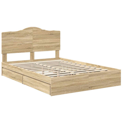 Storage Bed with Drawer Sonoma Oak 140 x 190 cm Engineered Wood