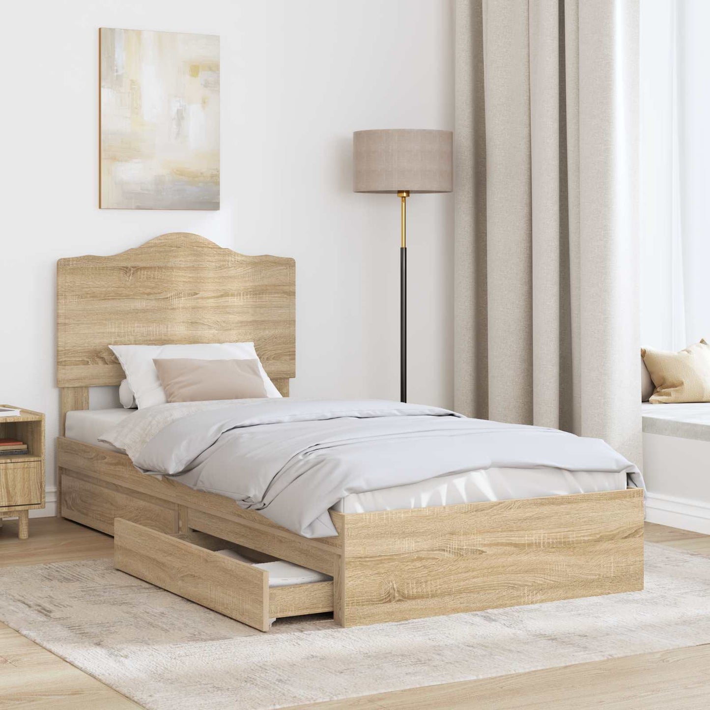 Storage Bed with Drawer Sonoma Oak 100 x 200 cm Engineered Wood
