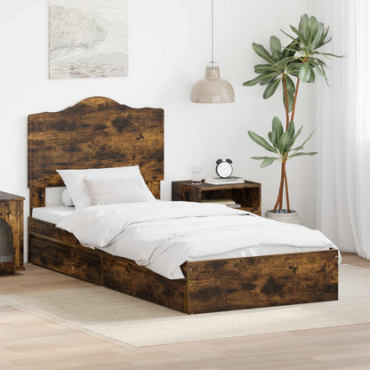 Storage Bed with Drawer Smoked Oak 100 x 200 cm Engineered Wood