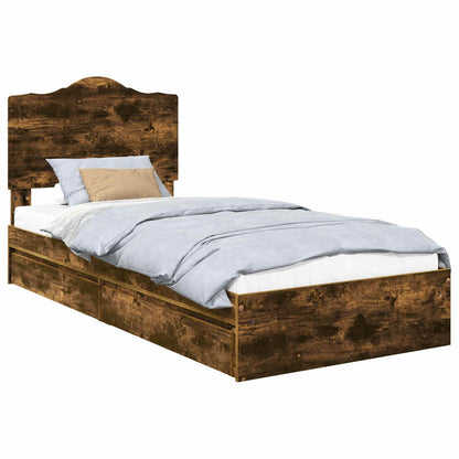 Storage Bed with Drawer Smoked Oak 100 x 200 cm Engineered Wood
