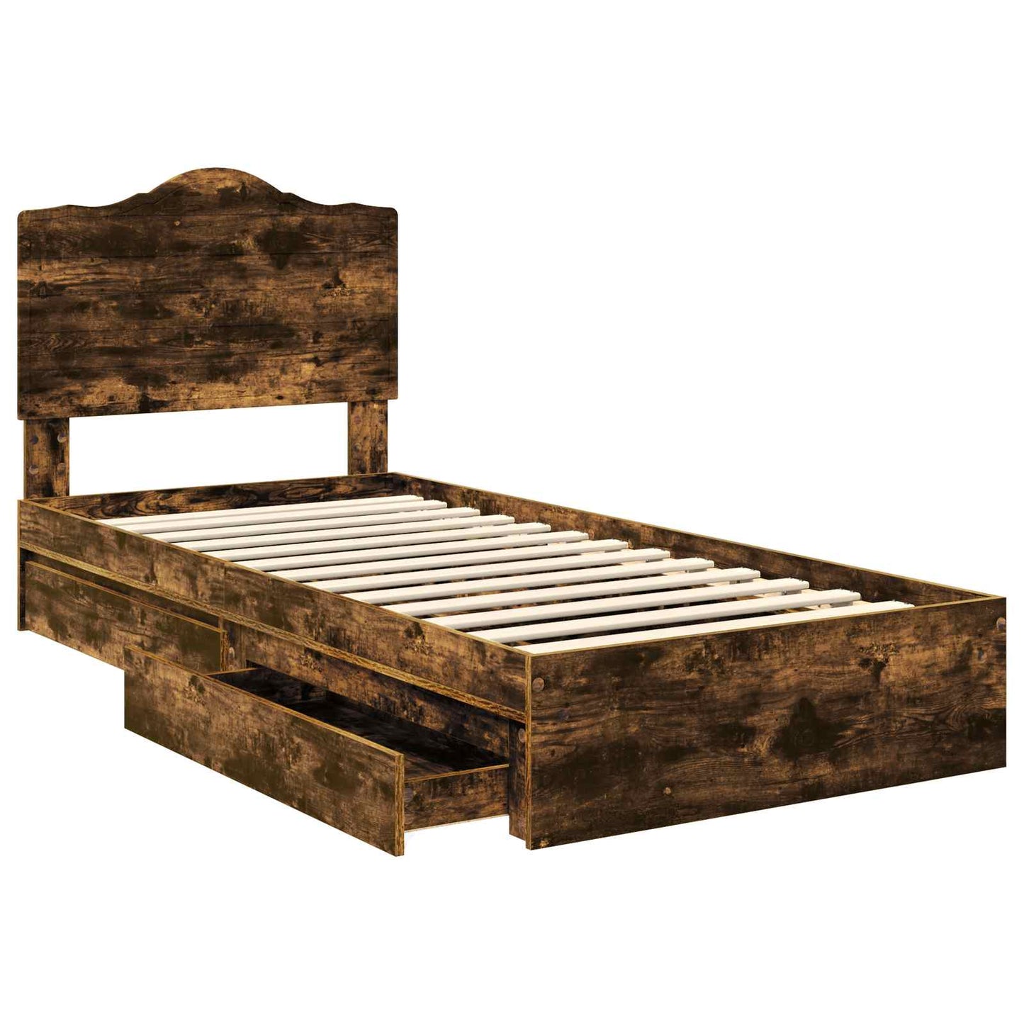Storage Bed with Drawer Smoked Oak 100 x 200 cm Engineered Wood