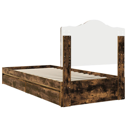 Storage Bed with Drawer Smoked Oak 90 x 200 cm Engineered Wood
