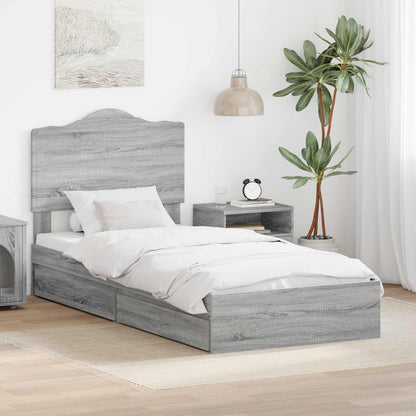 Storage Bed with Drawer Grey Sonoma 90 x 200 cm Engineered Wood