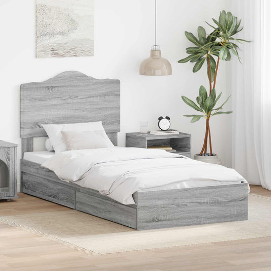 Storage Bed with Drawer Grey Sonoma 90 x 200 cm Engineered Wood