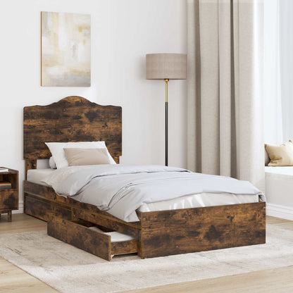 Storage Bed with Drawer Smoked Oak 90 x 190 cm Engineered Wood