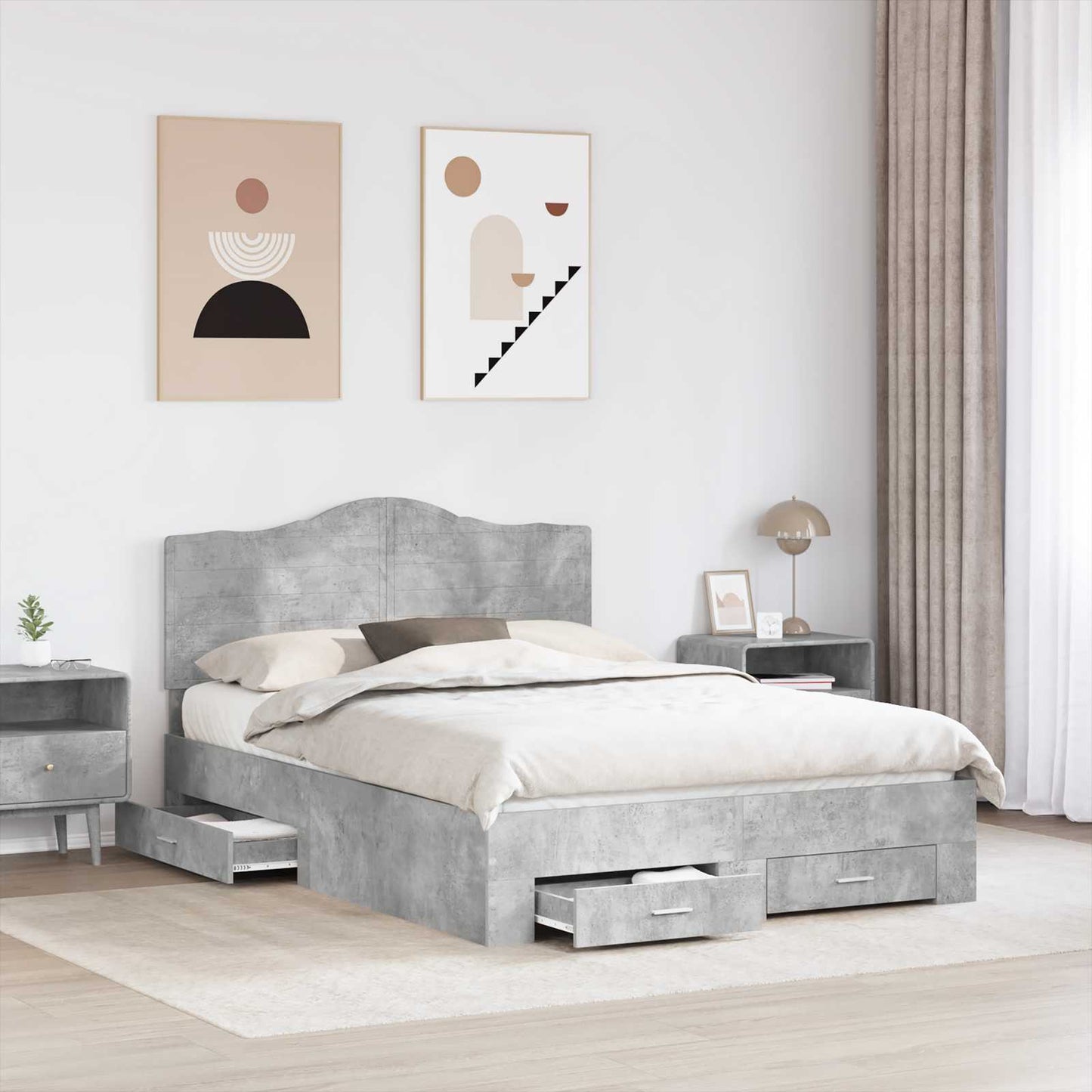 Bed Frame Concrete Grey 160 x 200 cm Engineered Wood