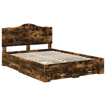 Bed Frame with Drawer Smoked Oak 150 x 200 cm Engineered Wood
