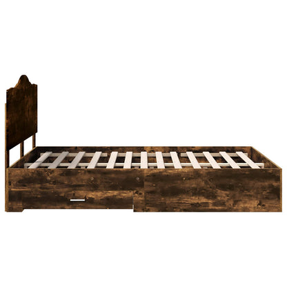 Bed Frame with Drawer Smoked Oak 150 x 200 cm Engineered Wood