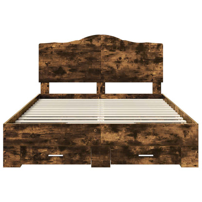 Bed Frame with Drawer Smoked Oak 140 x 200 cm Engineered Wood