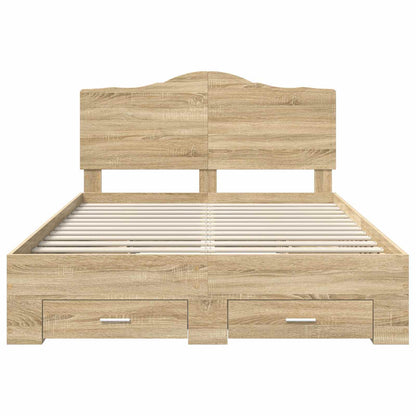 Bed Frame with Drawer Sonoma Oak 140 x 190 cm Engineered Wood