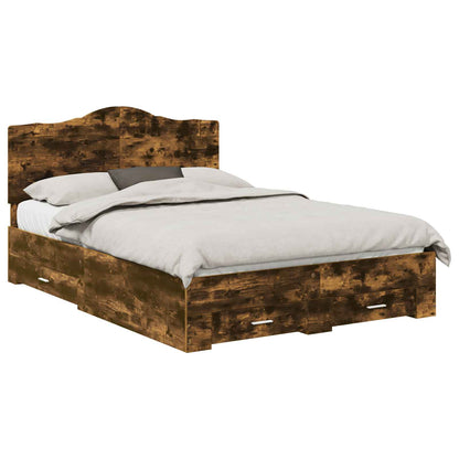 Bed Frame with Drawer Smoked Oak 140 x 190 cm Engineered Wood