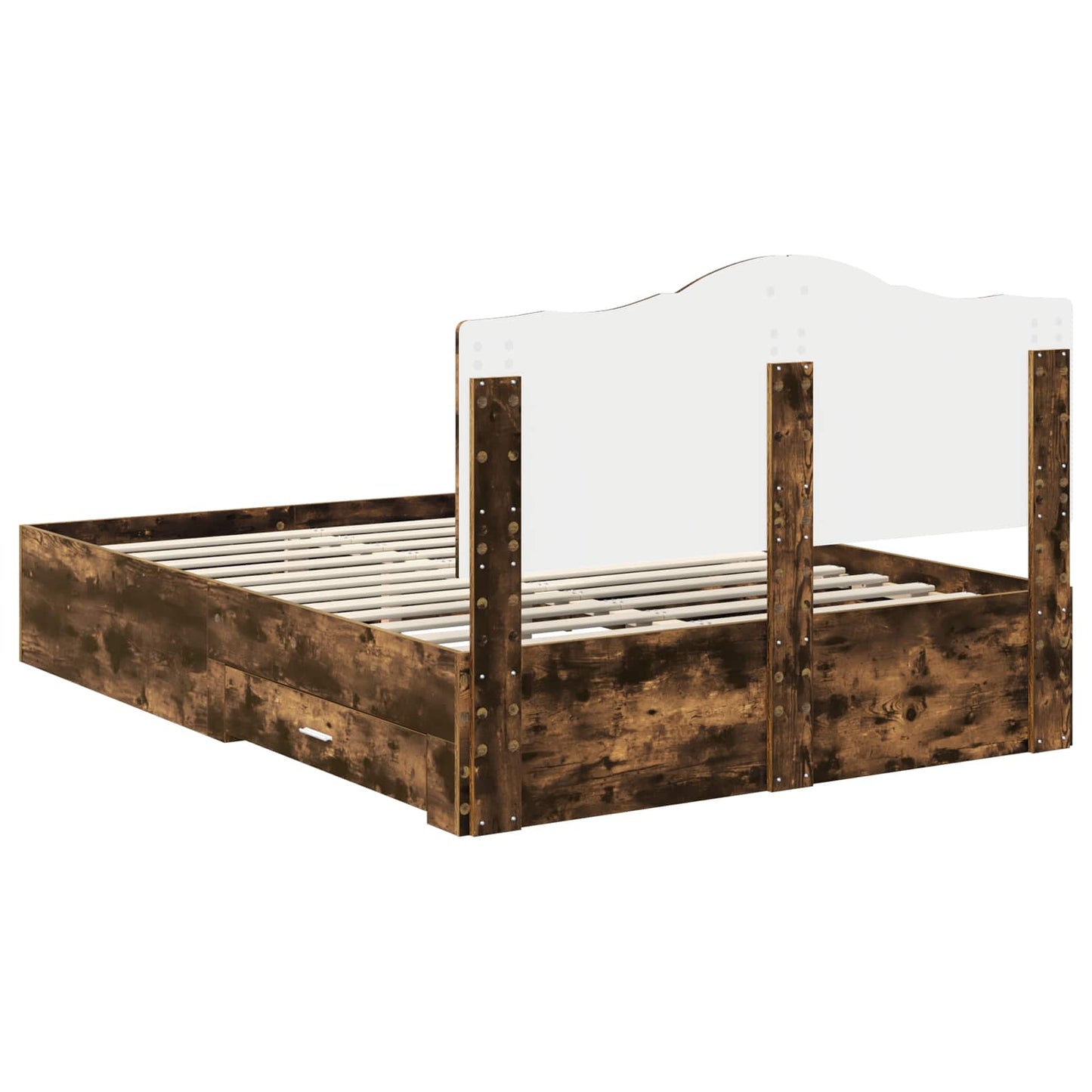 Bed Frame with Drawer Smoked Oak 140 x 190 cm Engineered Wood