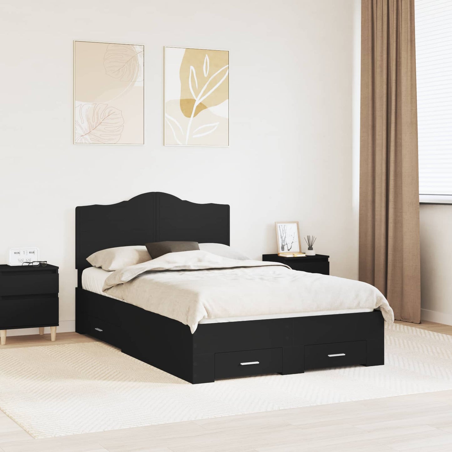 Bed Frame with Headboard Black 135 x 190 cm Engineered Wood