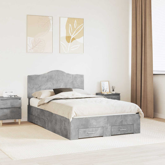 Bed Frame Concrete Grey 135 x 190 cm Engineered Wood