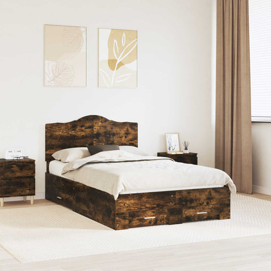 Bed Frame with Drawer Smoked Oak 135 x 190 cm Engineered Wood