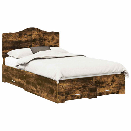 Bed Frame with Drawer Smoked Oak 135 x 190 cm Engineered Wood