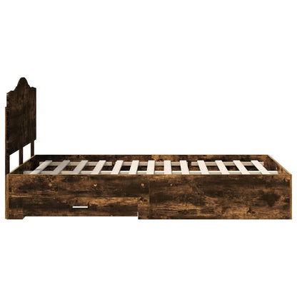 Bed Frame with Drawer Smoked Oak 135 x 190 cm Engineered Wood