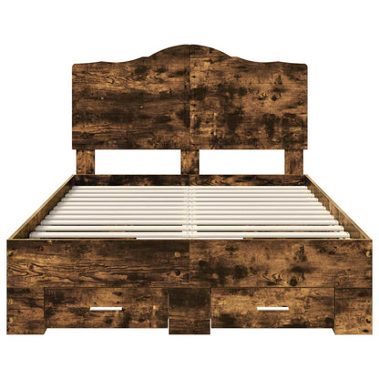 Bed Frame with Drawer Smoked Oak 120 x 190 cm Engineered Wood