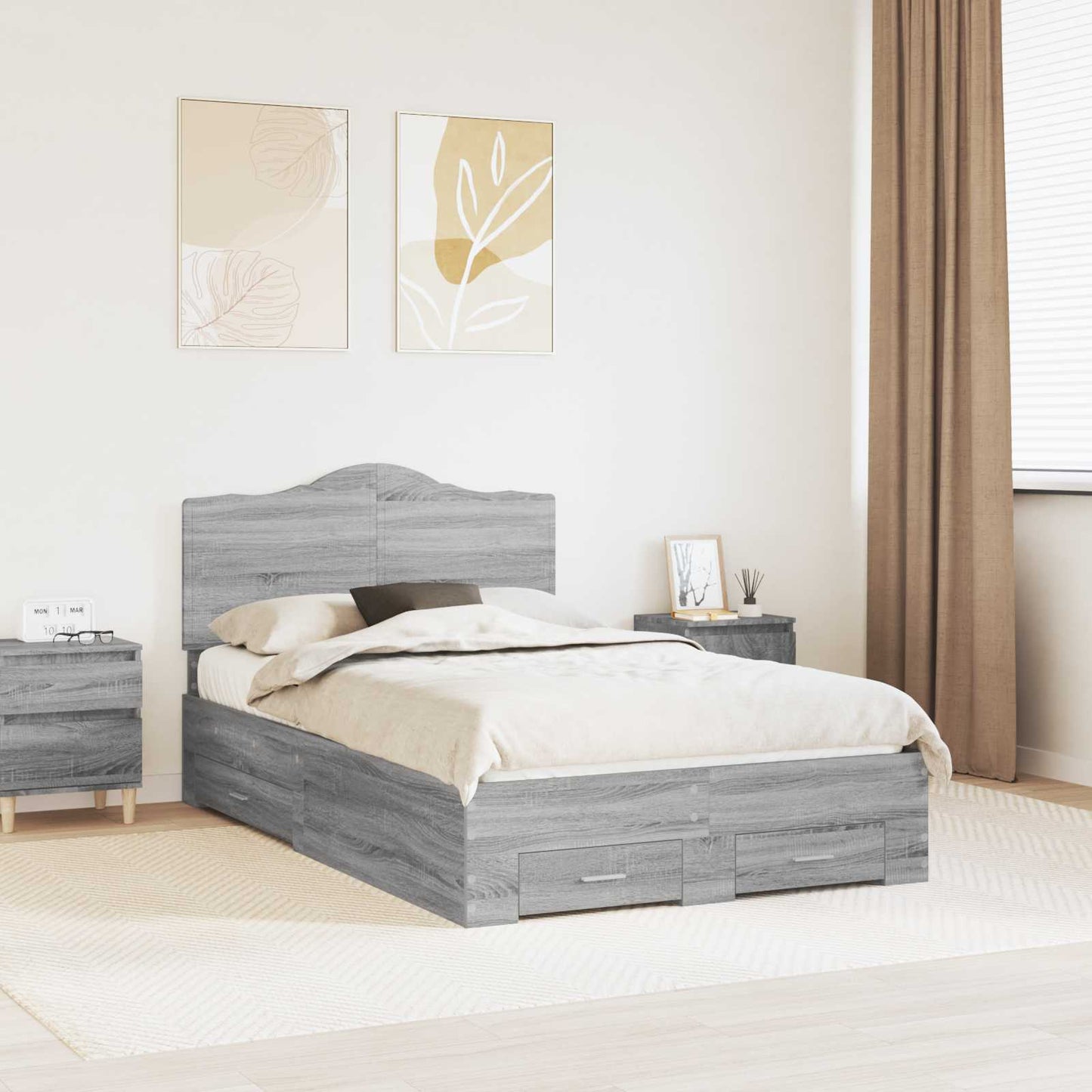 Bed Frame with Drawer Grey Sonoma 120 x 190 cm Engineered Wood