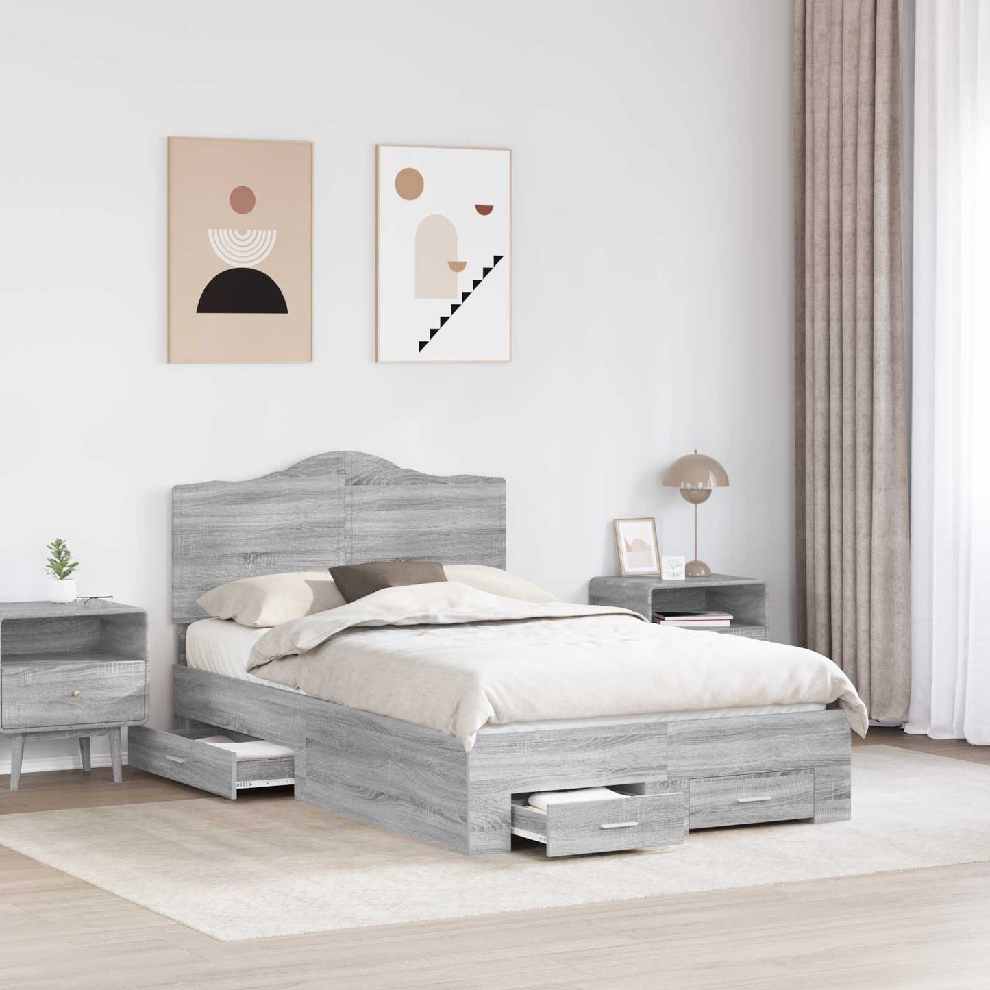Bed Frame with Drawer Grey Sonoma 120 x 190 cm Engineered Wood