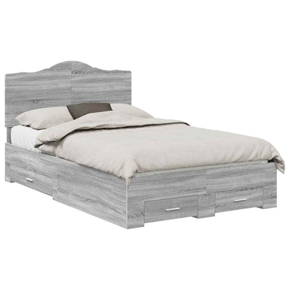 Bed Frame with Drawer Grey Sonoma 120 x 190 cm Engineered Wood