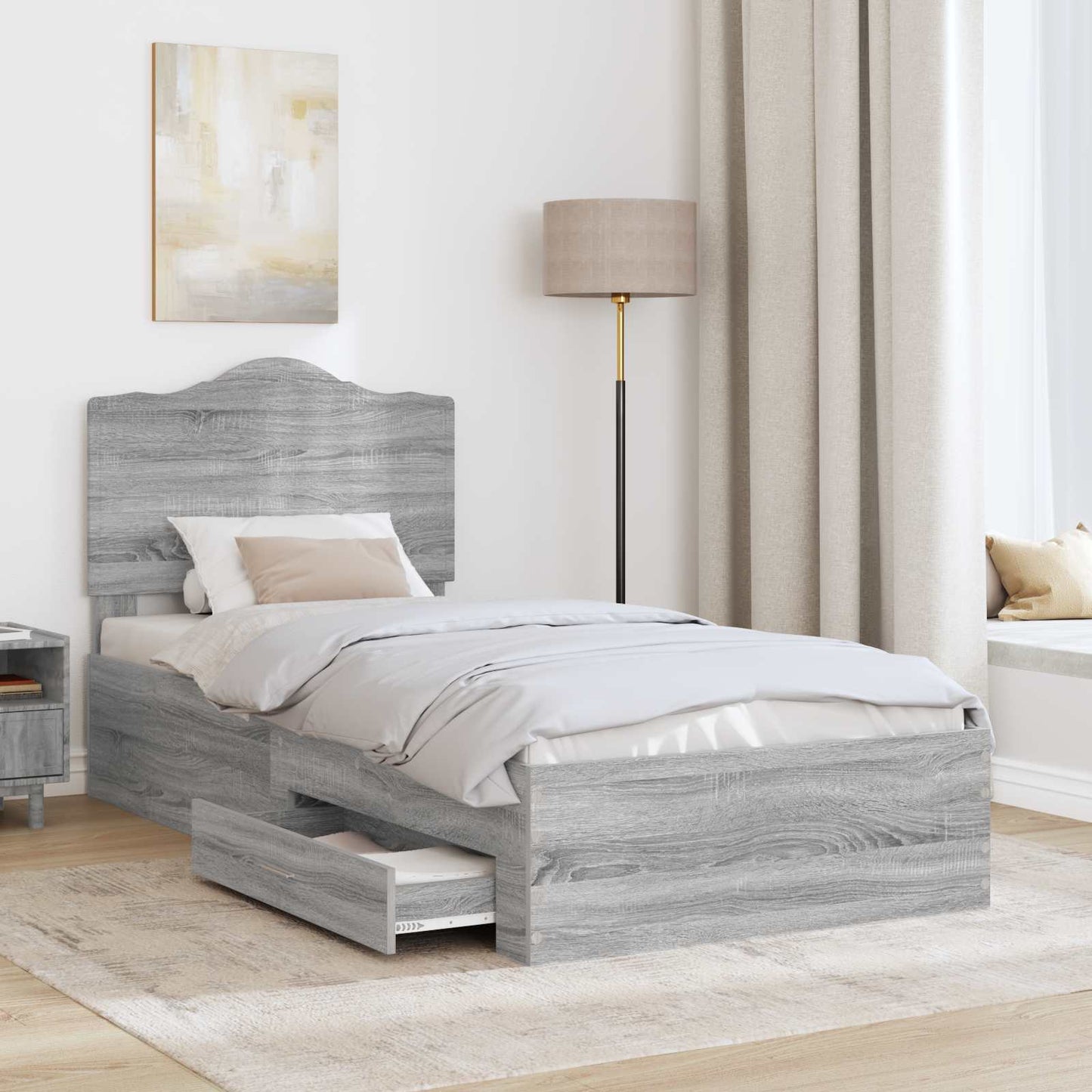 Bed Frame with Drawer Grey Sonoma 100 x 200 cm Engineered Wood
