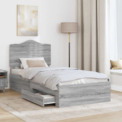 Bed Frame with Drawer Grey Sonoma 100 x 200 cm Engineered Wood