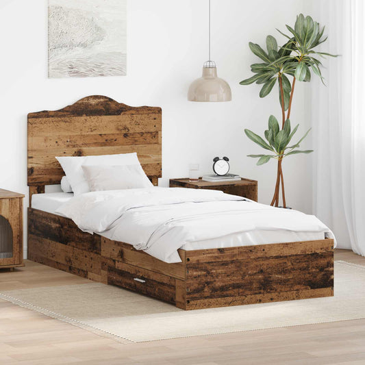 Bed Frame with Drawer Old Wood 100 x 200 cm Engineered Wood