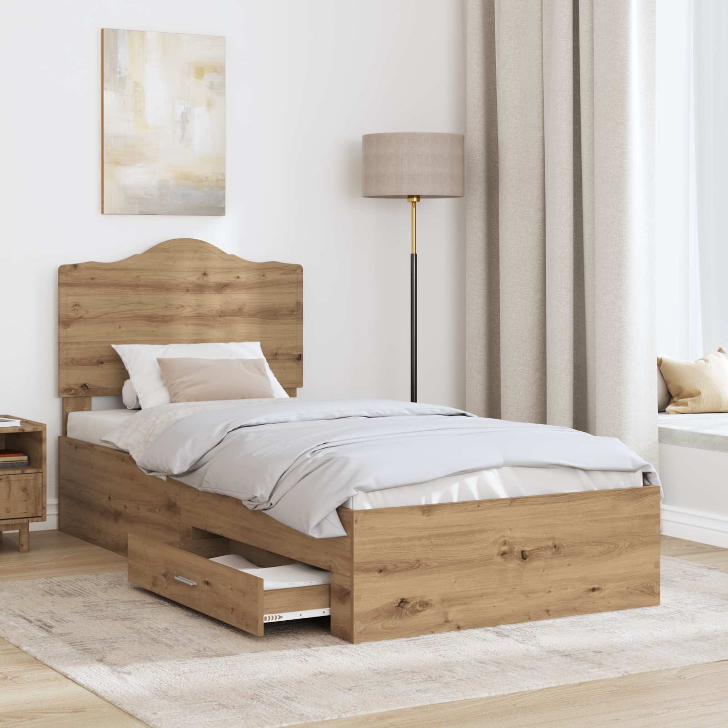 Bed Frame with Drawer Artisan Oak 100 x 200 cm Engineered Wood
