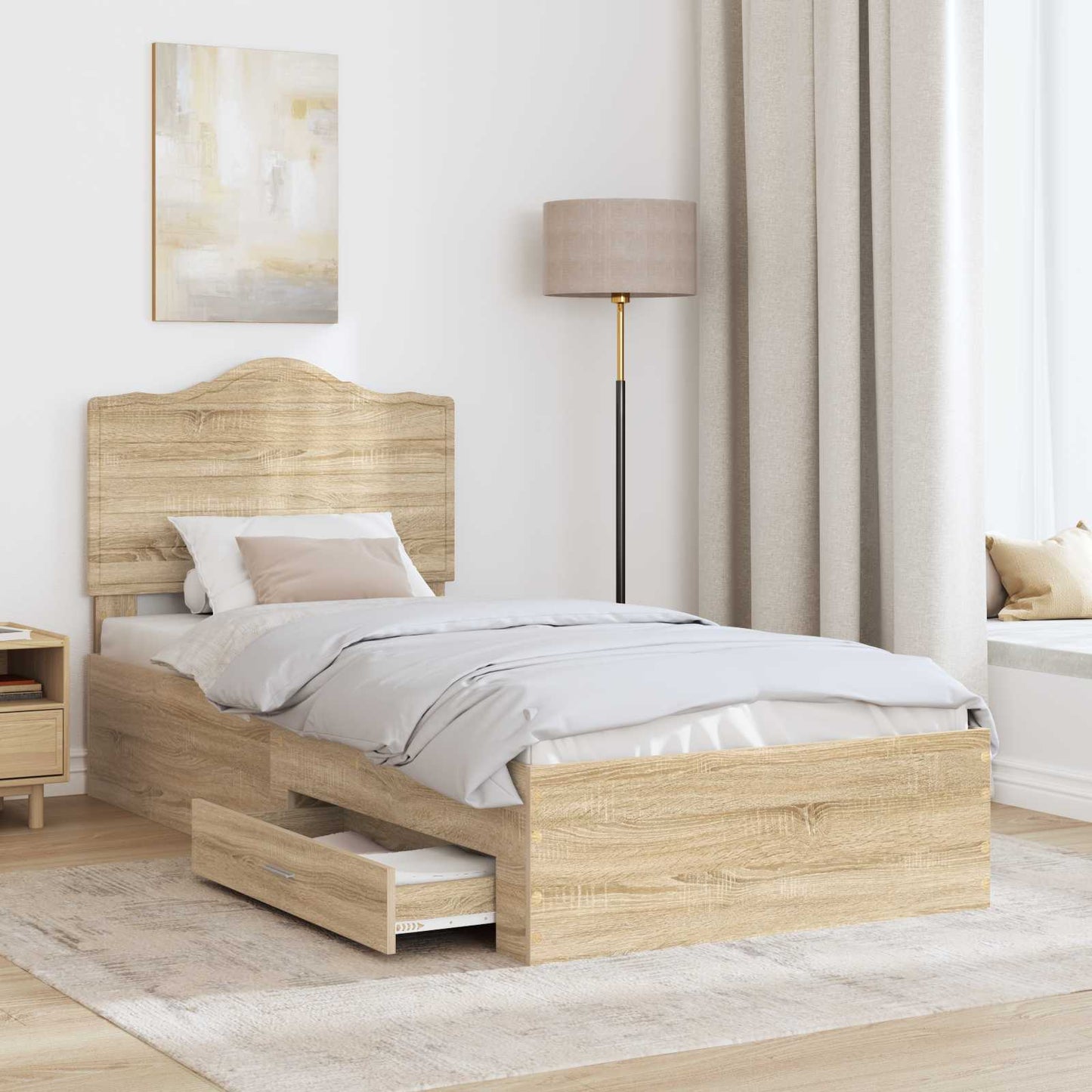 Bed Frame with Drawer Sonoma Oak 90 x 200 cm Engineered Wood