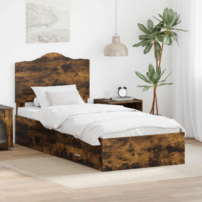 Bed Frame with Headboard Smoked Oak 90 x 190 cm Engineered Wood