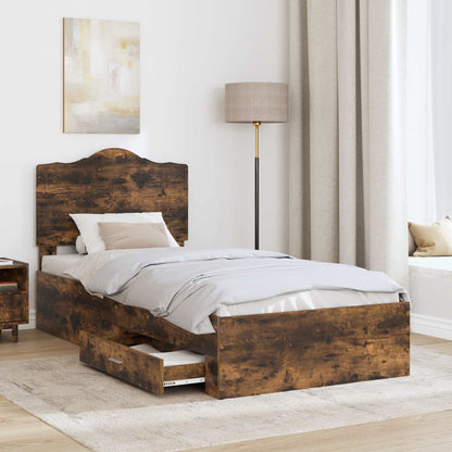 Bed Frame with Headboard Smoked Oak 90 x 190 cm Engineered Wood