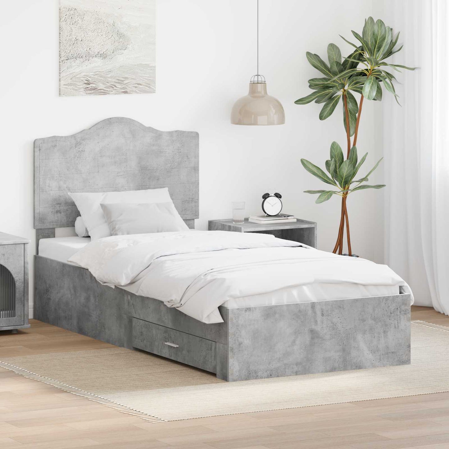Bed Frame with Drawer Concrete Grey 70 x 190 cm Engineered Wood