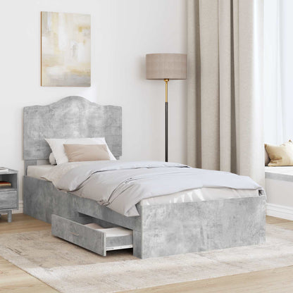 Bed Frame with Drawer Concrete Grey 70 x 190 cm Engineered Wood