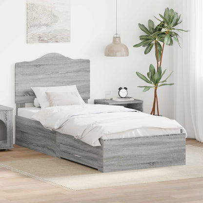 Bed Frame with Drawer Grey Sonoma 75 x 190 cm Engineered Wood