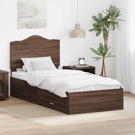 Bed Frame with Drawer Brown Oak 70 x 190 cm Engineered Wood