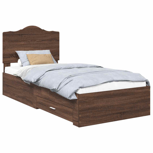 Bed Frame with Drawer Brown Oak 70 x 190 cm Engineered Wood